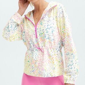 Fabletics Rosa Woven Jacket‎ Patchwork Daisy Lightweight Wicking White Pink XS